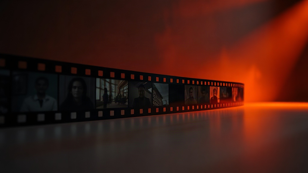 Film strip divided into short vertical clips representing repurposed video content